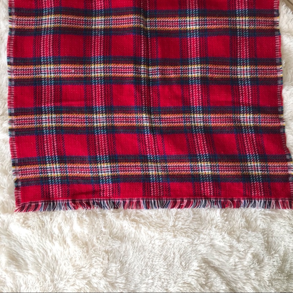 Red plaid blanket scarf reversible navy plaid fringe blanket scarf oversized - Picture 3 of 8